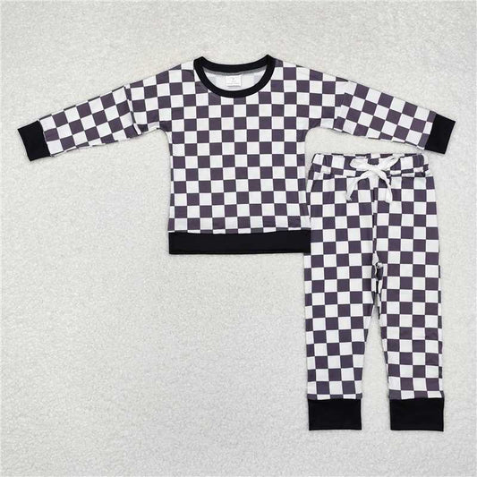RTS NO MOQ Baby Boys Sets BLP0786 Black Checkered Top Pants Pajamas Outfits Sets