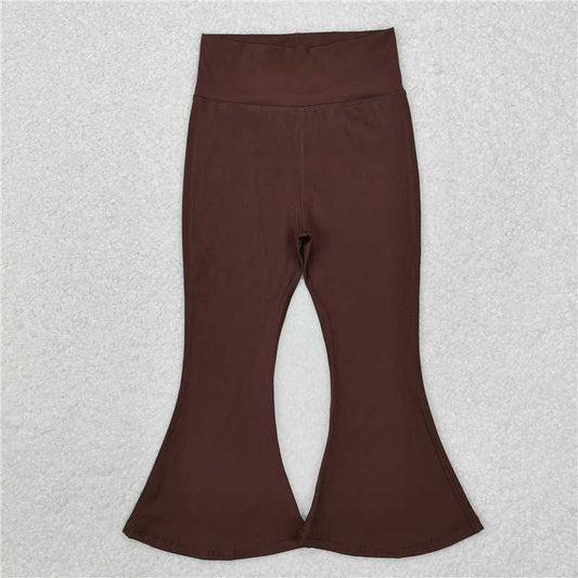 RTS NO MOQ Baby Girls Long Pants P0571 Brown Yoga Active Wear Bell Bottom Pants