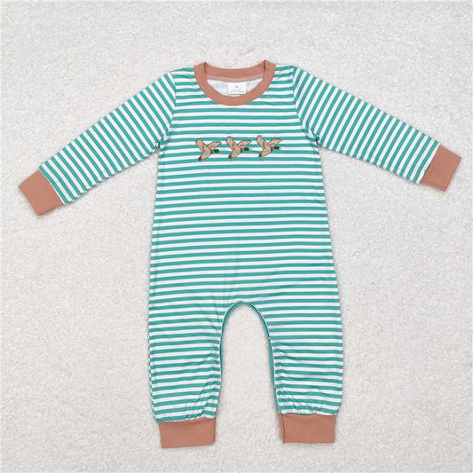 5.13 RTS NO MOQ Baby Boys Bodysuit LR1618 Green Stripes Mallard Ducks Hunting Rompers