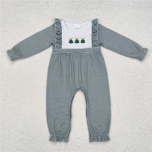 5.19 RTS NO MOQ Baby Girls Bodysuit LR1587 Christmas Green Stripes Trees Rompers