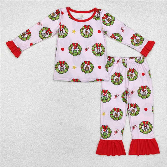 GLP1741 Baby Girls Christmas Pink Face Bamboo Pajamas Outfits Sets