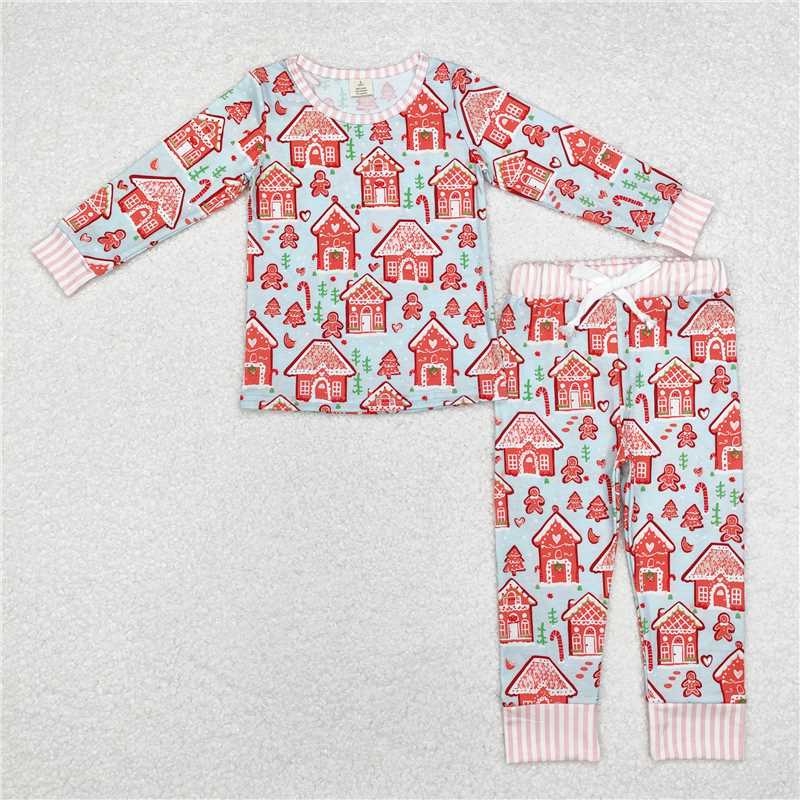 GLP1582 Baby Girls Gingerbread Christmas Bamboo Pajamas Clothes Sets