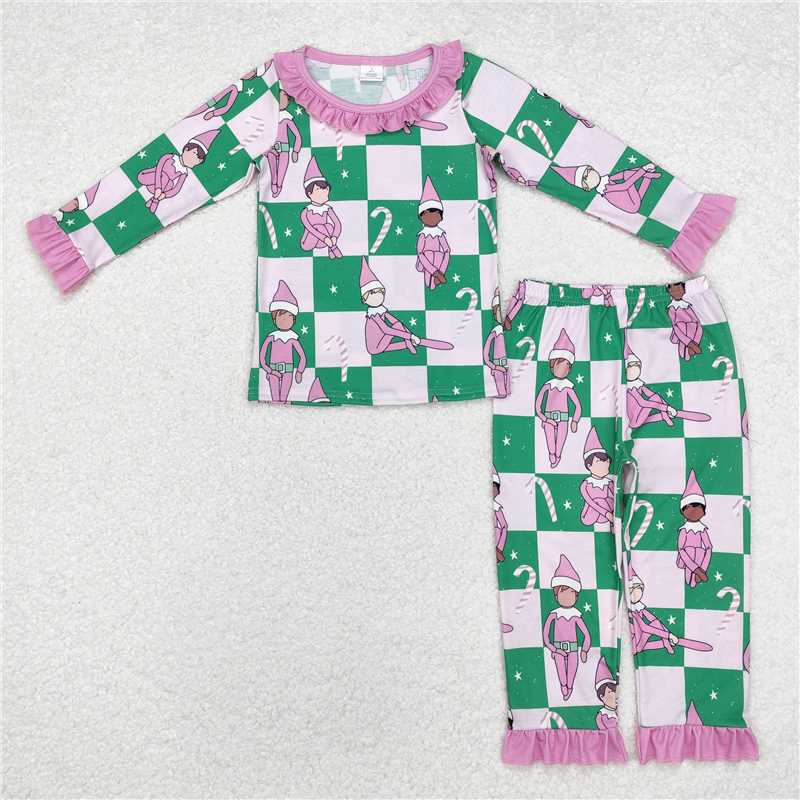 GLP1843 Baby Girls Pink Christmas Shelf Bamboo Pajamas Clothes Sets