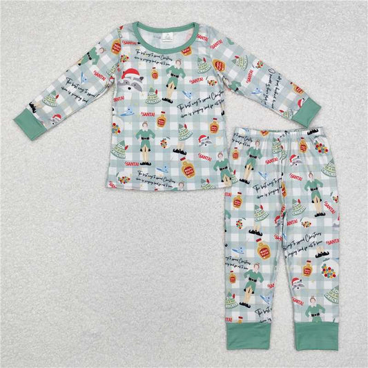 5.16 RTS NO MOQ Baby Boys Sets BLP0804 Christmas Shelf Checkered Bamboo Pajamas Outfits Sets