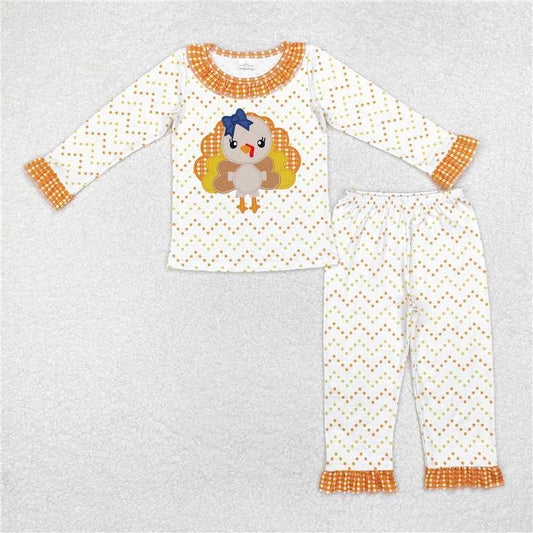 GLP1603 Baby Girls Thanksgiving Turkey Dots Tee Top Pants Pajamas Clothes Sets