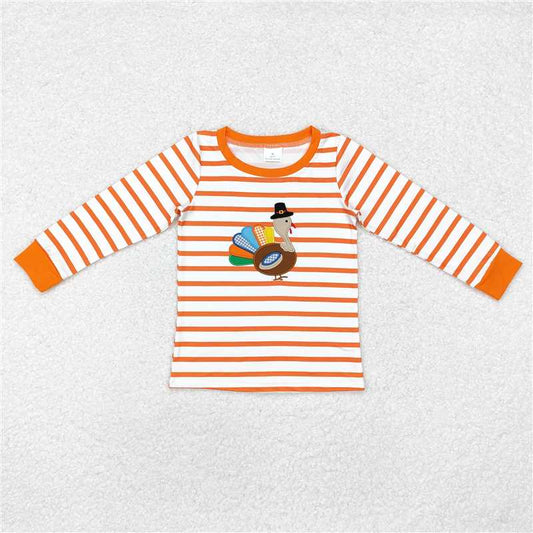 RTS NO MOQ Baby Boys Long Sleeve BT0816 Thanksgiving Turkey Orange Stripes Tee Shirts Tops