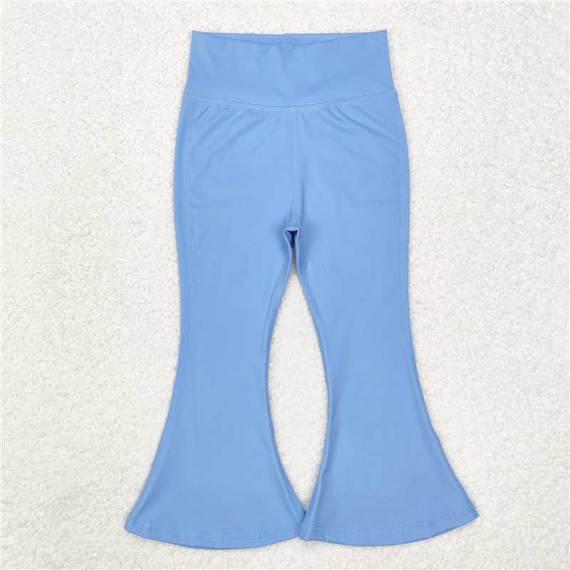 RTS NO MOQ Baby Girls Long Pants P0577 Light Blue Yoga Active Wear Bell Bottom Pants