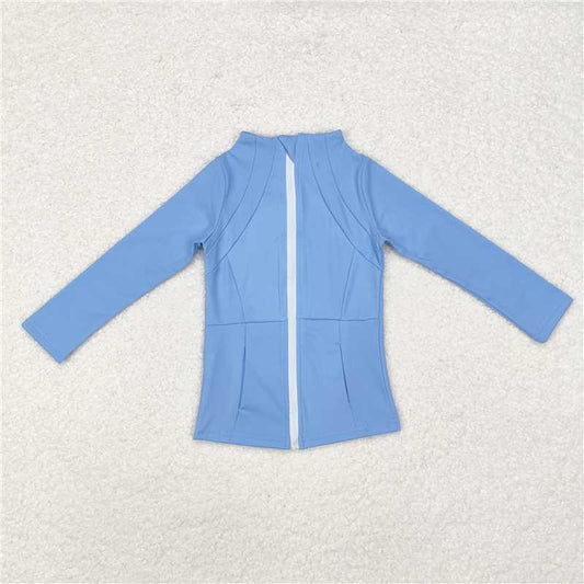 RTS NO MOQ Baby Girls Long Sleeve GT0684 Light Blue Zip Pocket Yoga Active Wear Jackets