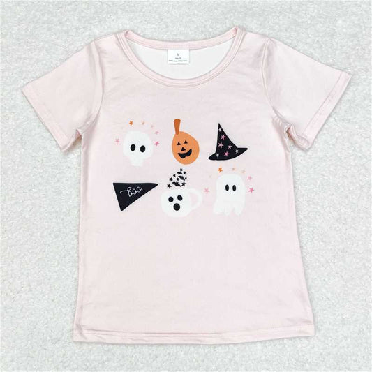 RTS NO MOQ Summer Baby Girls Short Sleeve GT0698 Halloween Pink Pumpkin Short Sleeve Tee Shirts Tops