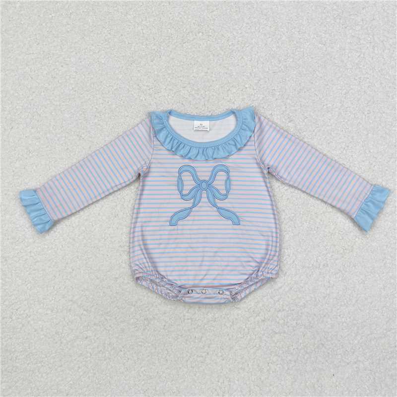 5.19 RTS NO MOQ Baby Girls Bodysuit LR1379 Pink Stripes Big Bow Rompers