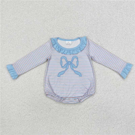 5.19 RTS NO MOQ Baby Girls Bodysuit LR1379 Pink Stripes Big Bow Rompers