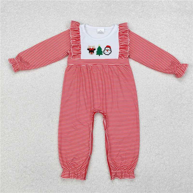 5.19 RTS NO MOQ Baby Girls Bodysuit LR1588 Christmas Red Stripes Santa Deer Tree Rompers
