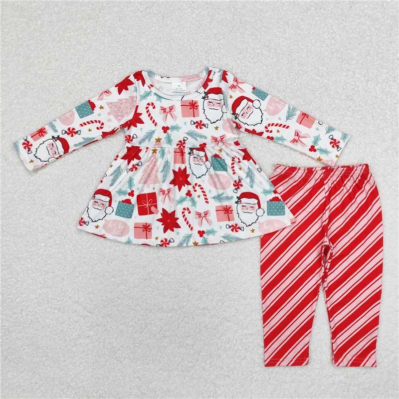 GLP1823 Baby Girls Christmas Santa Gifts Tunic Top Legging Clothes Sets