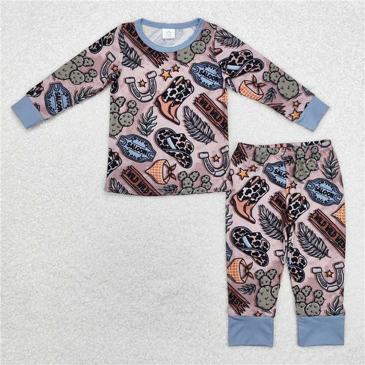 5.16 RTS NO MOQ Baby Boys Sets BLP0878 Western Hats Boots Bamboo Pajamas Clothes Sets