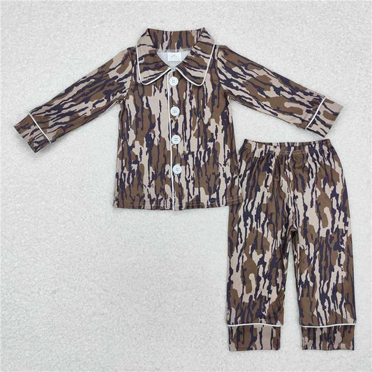 BLP0705 Baby Boys Camo Fall Bottomland Buttons Top Pants Pajamas Clothes Sets