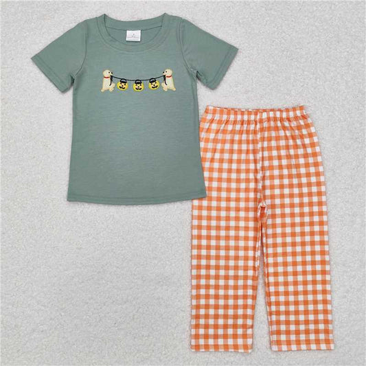 RTS NO MOQ Baby Boys Summer Sets BSPO0405 Halloween Dogs Pumpkin Tops Pants Clothes Sets