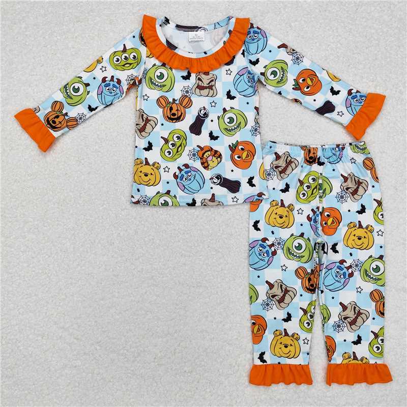 GLP1738 Baby Girls Pumpkin Halloween Top Pants Pajamas Clothes Sets