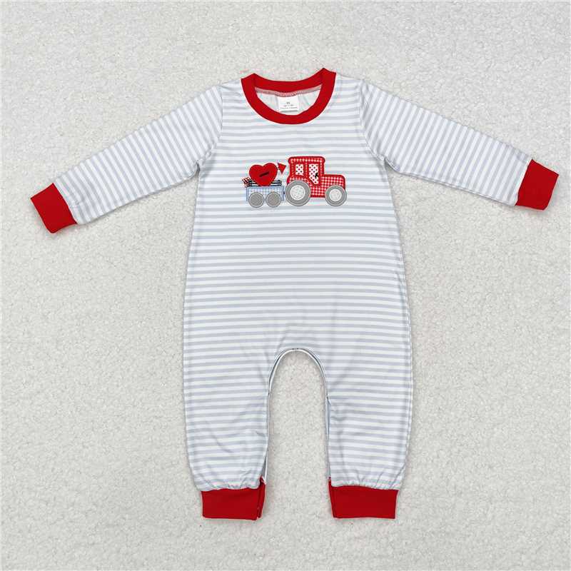 5.13 RTS NO MOQ Baby Boys Bodysuit LR1924 Valentines Grey Stripes Hearts Rompers