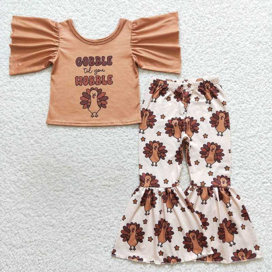 5.26 RTS NO MOQ Baby Girls Summer Kids Sets GSPO0702 Gobble Turkey Thanksgiving Clothes Sets
