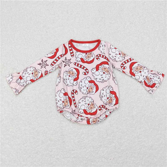 7.28 RTS NO MOQ Baby Girls Bodysuit LR0607 Christmas Santa Candy Ruffle Rompers