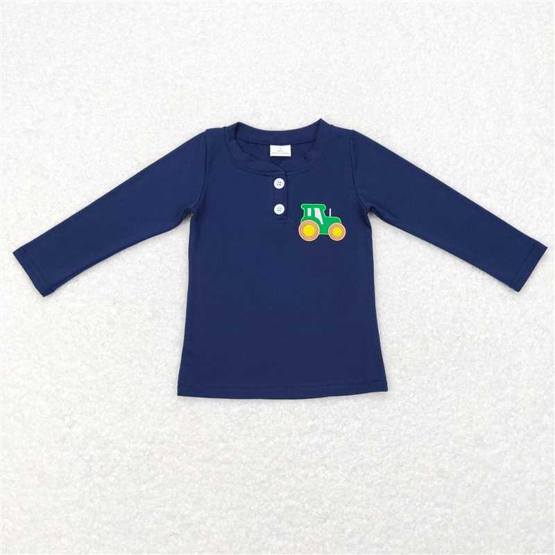 5.22 RTS NO MOQ Baby Girls Long Sleeve GT0355 Navy Tractor Long Sleeve Tee Shirts Tops