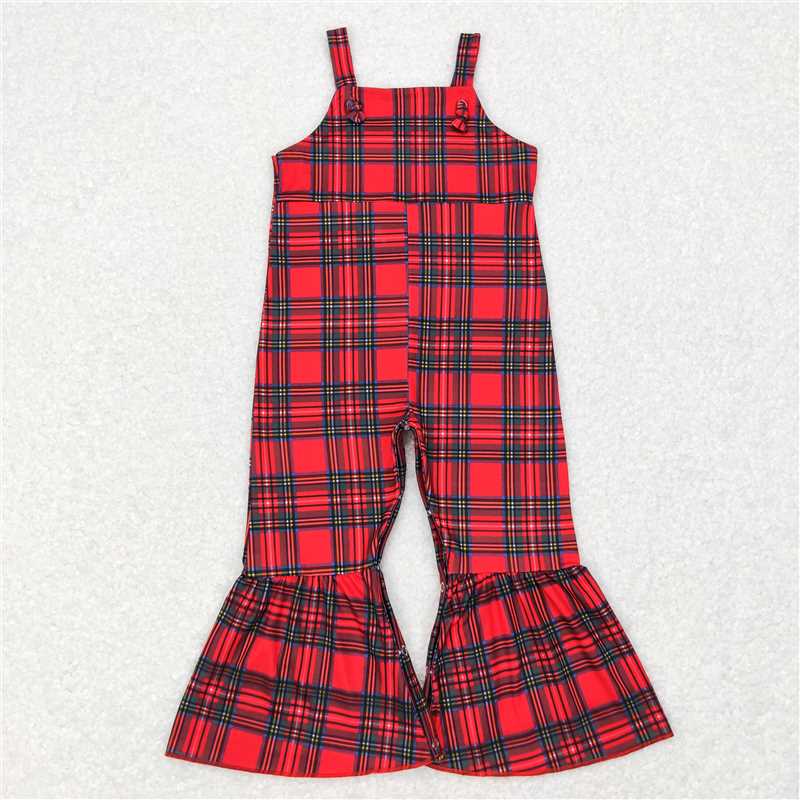 RTS NO MOQ Baby Girls Bodysuit SR0479 Christmas Straps Red Green Plaid Jumpsuits
