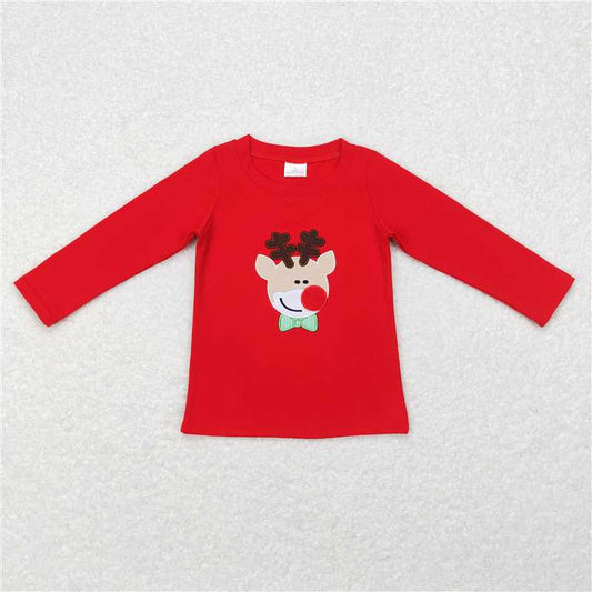 6.30 RTS NO MOQ Baby Boys Long Sleeve BT0257 Christmas Deer Long Sleeve Tee Shirts Tops