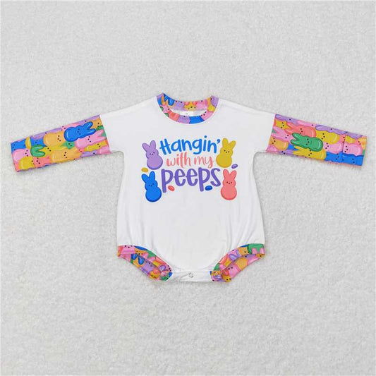 7.28 RTS NO MOQ Baby Girls Bodysuit LR0792 Easter Colorful Rabbits Long Sleeve Rompers