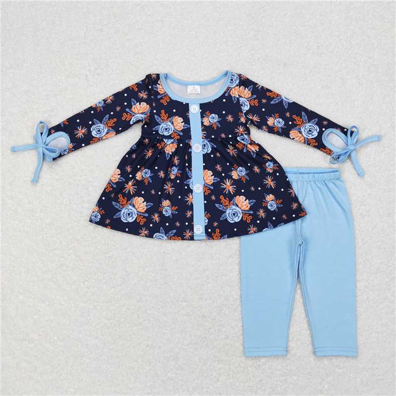 GLP0756 Fall Kids Girls Flower Tunic Top Leggings Outfit