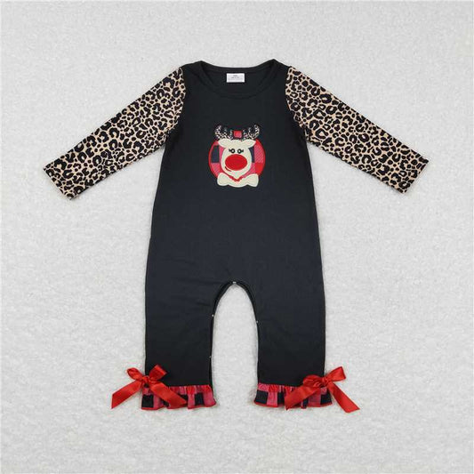 7.28 RTS NO MOQ Baby Girls Bodysuit LR0730 Christmas Deer Ruffle Long Sleeve Rompers
