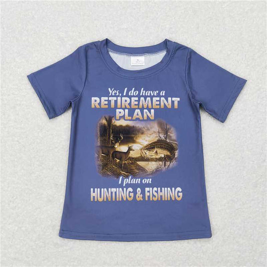 7.17 RTS NO MOQ Summer Baby Boys Shirt BT0415 Plan Blue Hunting Fishing Short Sleeve Tee Shirts Tops