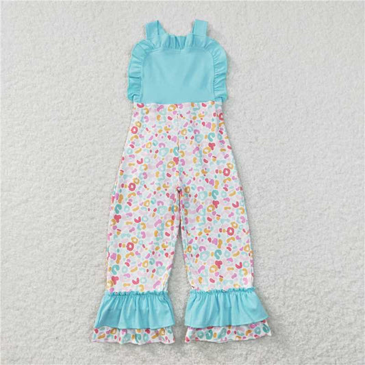RTS NO MOQ Summer Baby Girls Bodysuit SR0966 Blue Leopard Straps Ruffle Pants Jumpsuits
