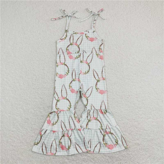 RTS NO MOQ Summer Baby Girls Bodysuit SR0875 Easter Rabbit Ears Straps Bell Pants Jumpsuits