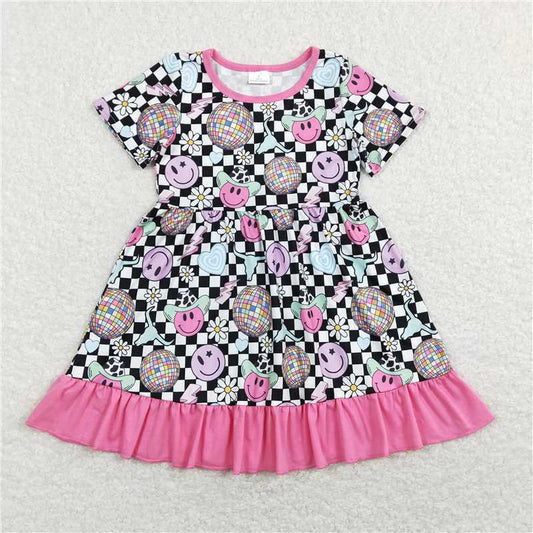 8.1 RTS NO MOQ Summer Baby Girls Dresses GSD0757 Disco Cow Skull Western Ruffle Knee Length Dresses