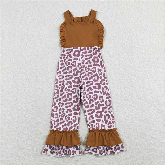RTS NO MOQ Summer Baby Girls Bodysuit SR0965 Brown Leopard Straps Ruffle Pants Jumpsuits