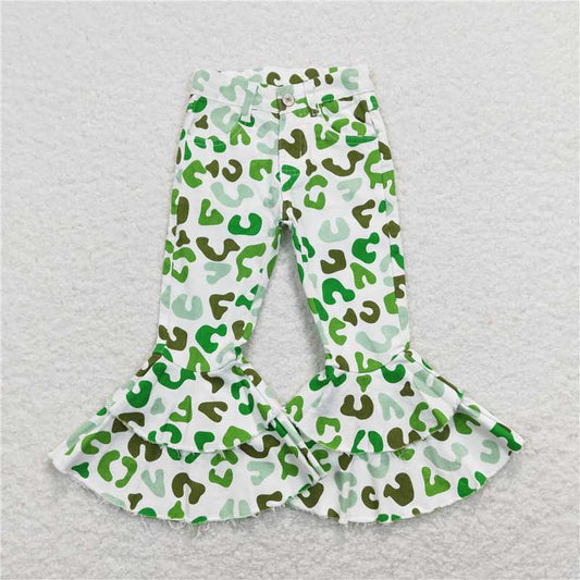 RTS NO MOQ Baby Girls Pants P0395 St Patrick Day Green Leopard Denim Pants Jeans