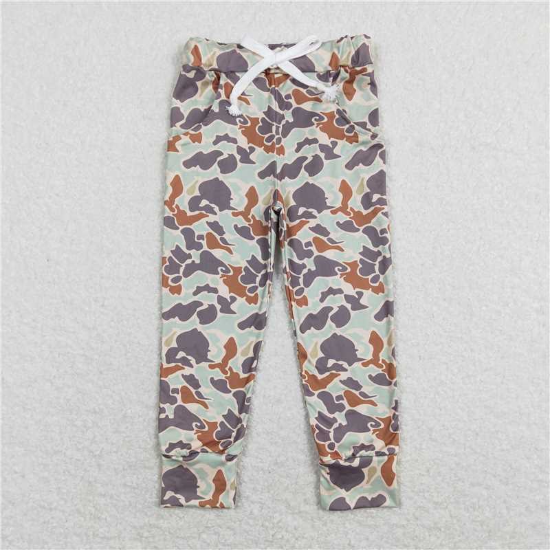 RTS NO MOQ Baby Girls Long Pants P0421 Green Camo Pockets Bottoms Pants