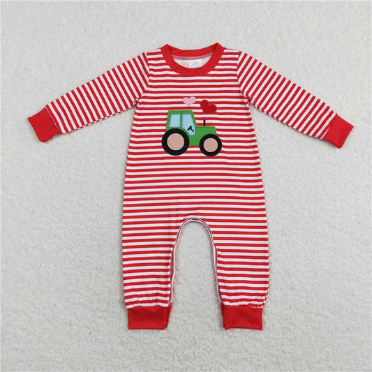 7.7 RTS NO MOQ Baby Boys Bodysuit LR0846 Valentines Tractor Hearts Red Stripes Rompers