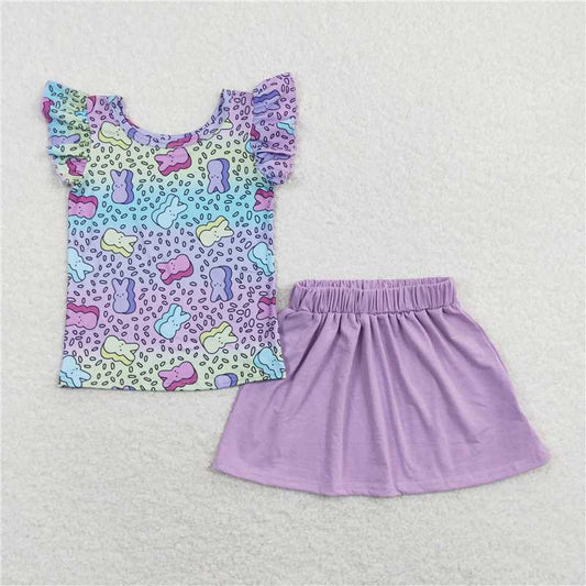 Baby Girls Easter Bunny Top Matching Purple Skirt Set