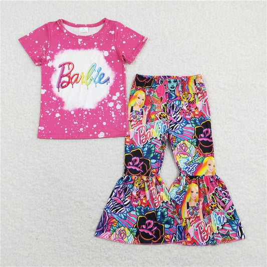 7.14 RTS NO MOQ Baby Girls Summer Kids Sets GSPO1282 Doll Bleached Shirts Tiger Colorful Bell Pants Clothes Sets