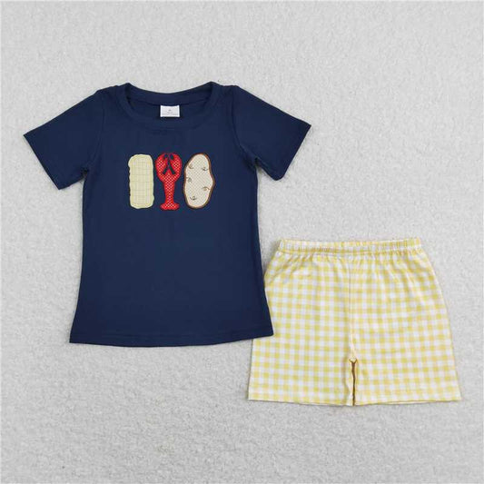 RTS NO MOQ Baby Boys kids Summer Sets BSSO0418 Crawfish Boiled Potato Tee Shirts Tops Shorts Clothes Sets