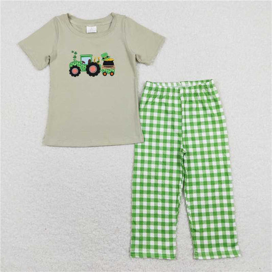5.27 RTS NO MOQ Baby Boys Summer Sets BSPO0276 St Patrick Day Quatrefoil Top Pants Clothes Sets
