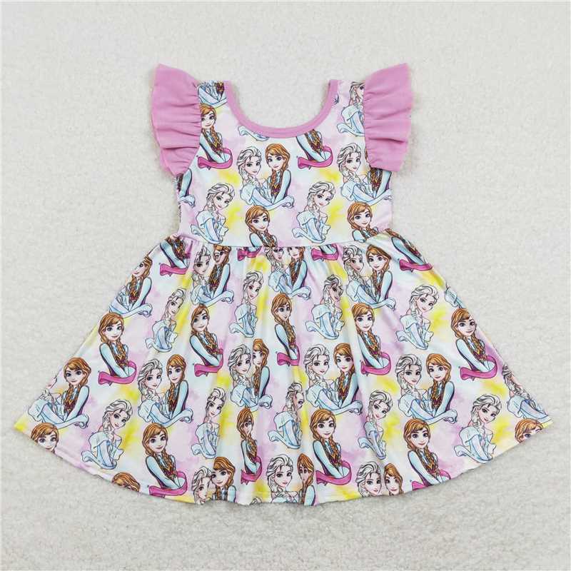8.1 RTS NO MOQ Summer Baby Girls Dresses GSD0762 Sister Tie Dye Flutter Sleeve Knee Length Dresses