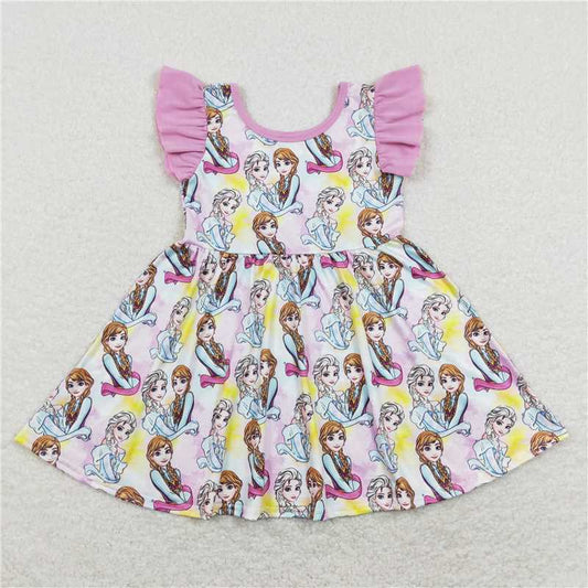 8.1 RTS NO MOQ Summer Baby Girls Dresses GSD0762 Sister Tie Dye Flutter Sleeve Knee Length Dresses