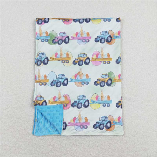 RTS NO MOQ Baby Kids Carpet BL0117 Eggs bunny Tractors Blue Easter  Blankets