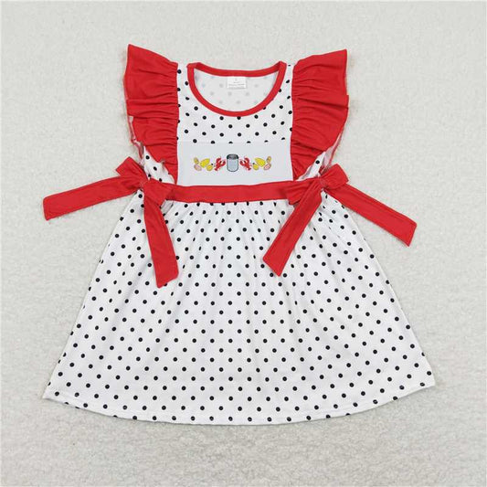 8.1 RTS NO MOQ Summer Baby Girls Dresses GSD0622 Crawfish Boiled Bows Knee Length Dresses