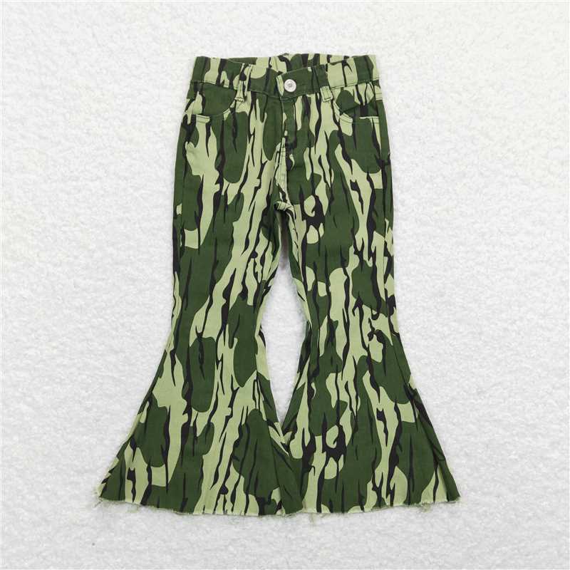 RTS NO MOQ Baby Girls Pants P0372 Green Camo Tree Branches Bell Denim Jeans