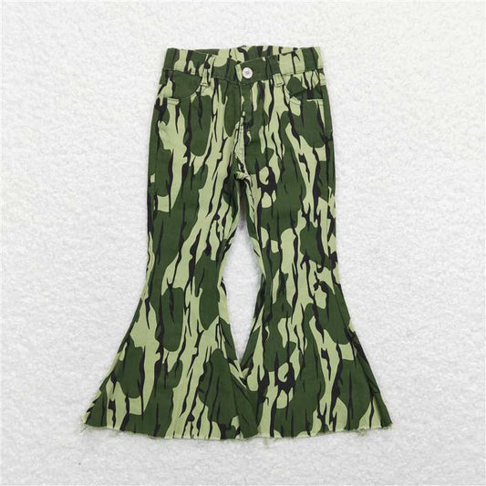 RTS NO MOQ Baby Girls Pants P0372 Green Camo Tree Branches Bell Denim Jeans