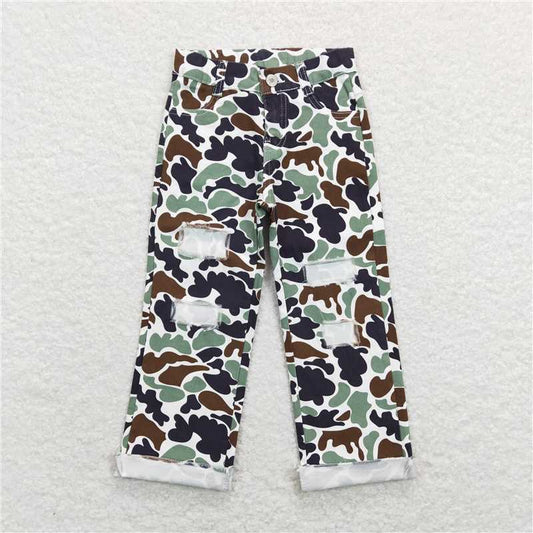 RTS NO MOQ Baby Girls Pants P0413 Green Camo Hole Hunting Denim Jeans