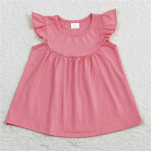 5.20 RTS NO MOQ Summer Baby Girls Short Sleeve GT0462 Dark Pink Flutter Sleeve Tunic Tops